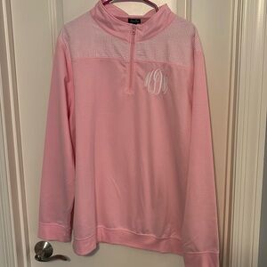Pink monogrammed quarter zip